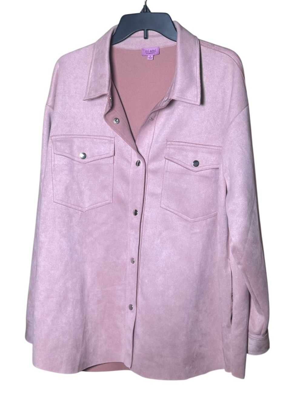 miami Vegan Faux Suede Pink Button-Front Shirt Jacket Shacket Soft - Size L